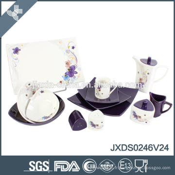 Ensemble de dîner en porcelaine de forme carrée 46PCS, ensemble de dîner de fleur